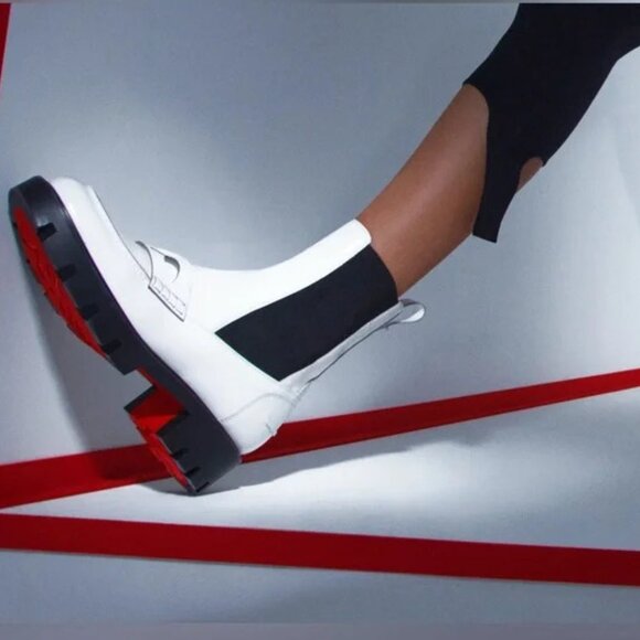 Christian Louboutin Montezu Chelsea Lug Sole Ankle Boot Chunky Patent White 39 - Picture 3 of 14